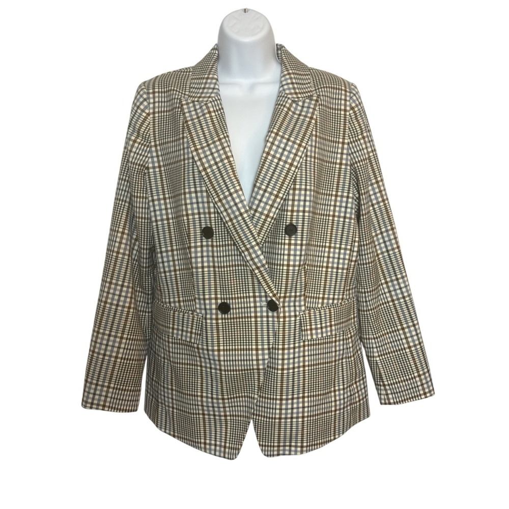 Loft  Womens Med Blazer Brown Plaid Oversized Career Academia Office Preppy‎